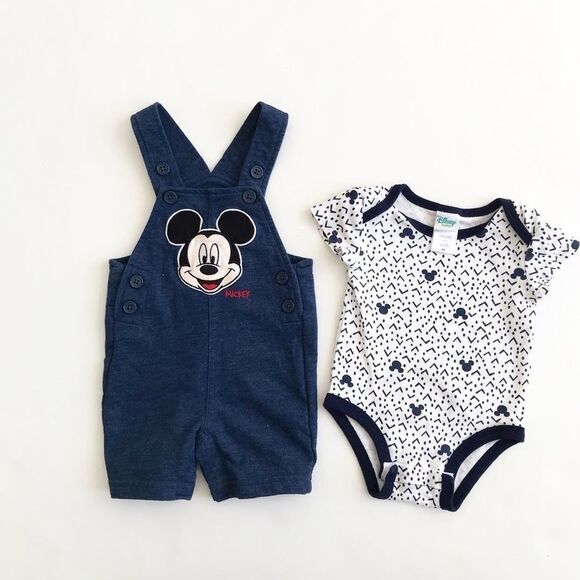 Disney baby Mickey Mouse Shortalls set EUC 3-6m - Picture 2 of 6